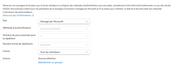 En mode « Managé par Microsoft », la campagne cible tous les utilisateurs et les reports sont illimités
